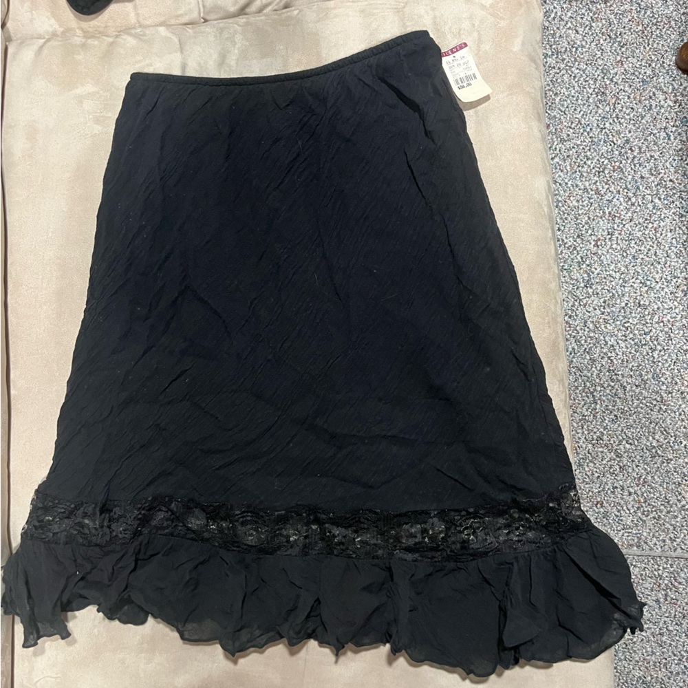 Vintage Clio Black Ruffled Crepe Skirt